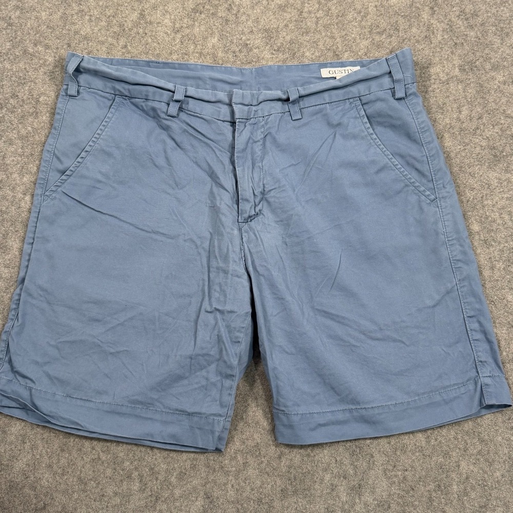 Gustin Vintage Blue Twill Cotton American Flat Front Chino Shorts Men's Size 32